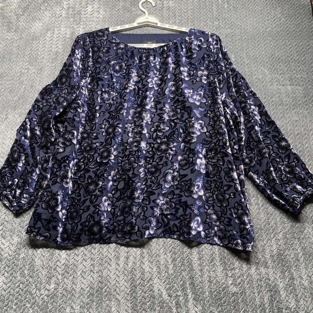 Women's Burnout Velvet Tunic Top Blue 3X Lagenlook Oversized Whimsygoth Drew‎